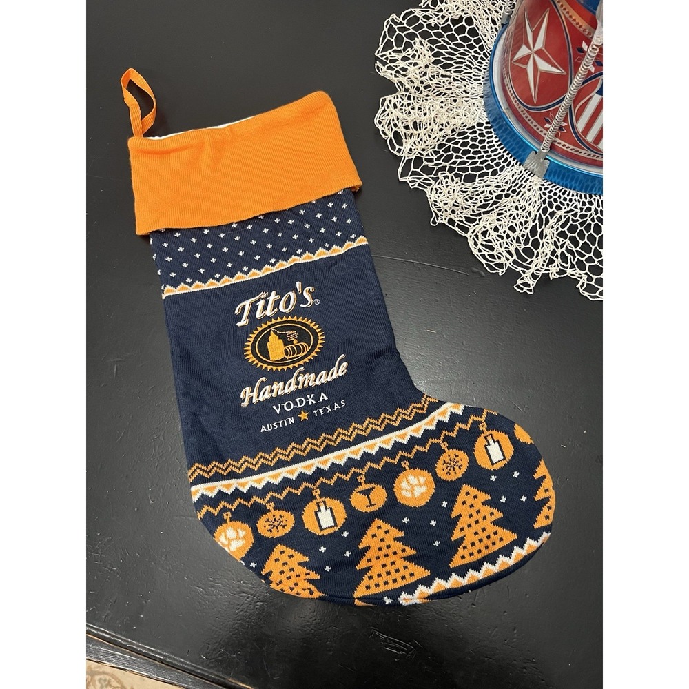 Tito's Vodka NWOT Blue Orange Christmas Stocking 2024 Promotion Fully Lined